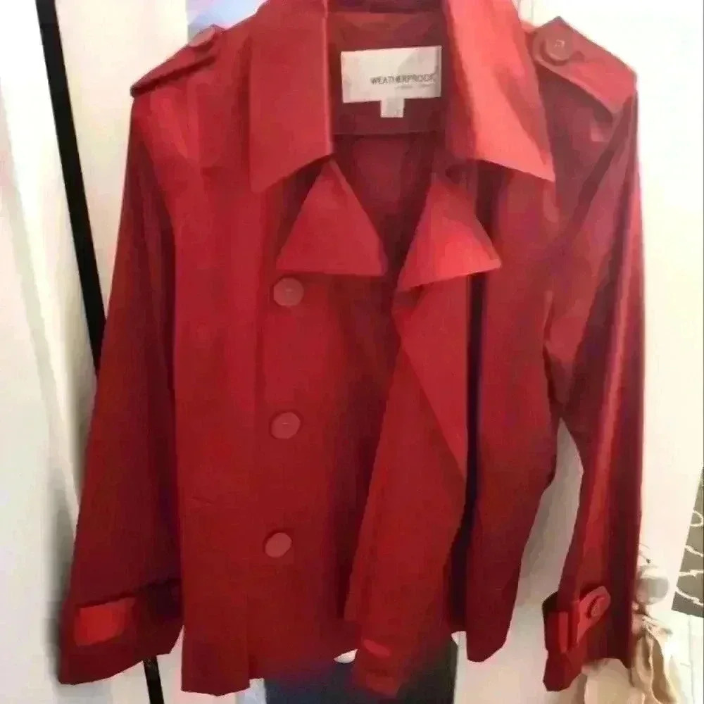 Red trench coat rain repellent